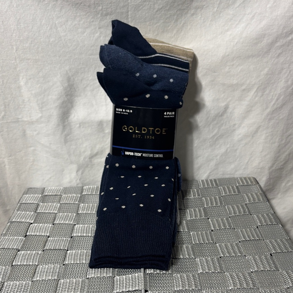 Gold Toe Navy and Beige Polka Dot Socks
